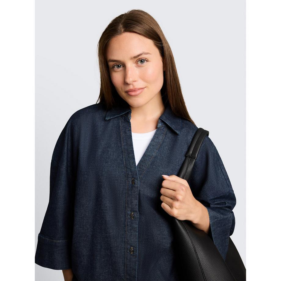 TOM TAILOR Denim Bluse mit Knopfleiste und aufrollbaren Ärmeln  