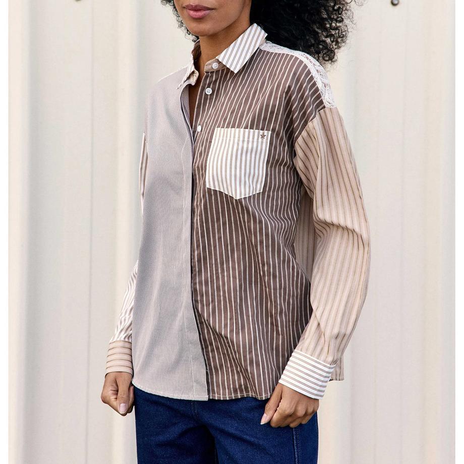 La Petite Etoile Blouse rayée avec panneau en dentelle au dos  