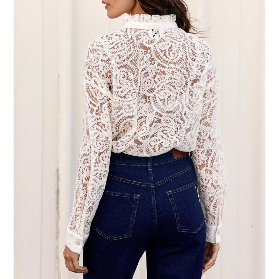 La Petite Etoile Blouse en dentelle à col froncé  