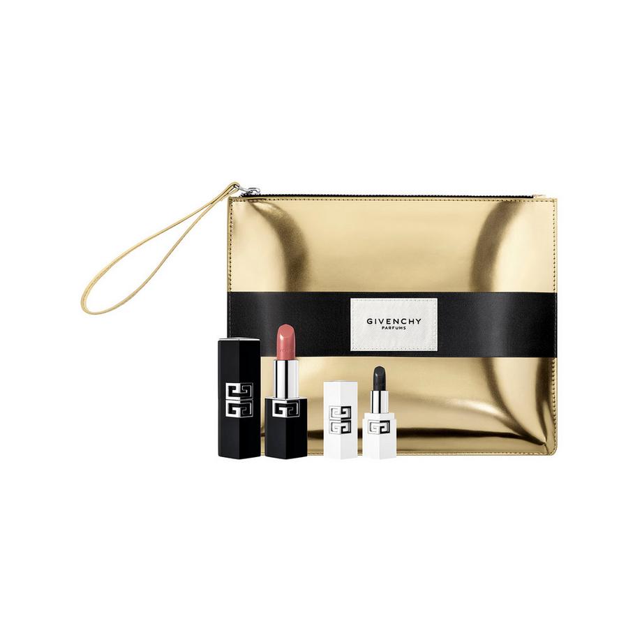 Le Rouge Set – Lippenstift, Mini-Lippenbalsam und goldene Kosmetiktasche