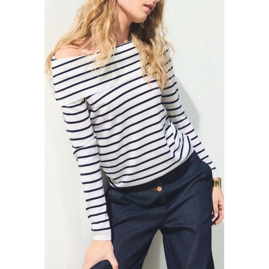 Caroll Gestreifter Pullover mit Off-Shoulder-Ausschnitt  