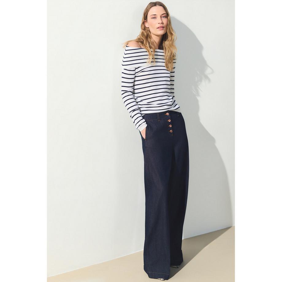 Caroll Gestreifter Pullover mit Off-Shoulder-Ausschnitt  