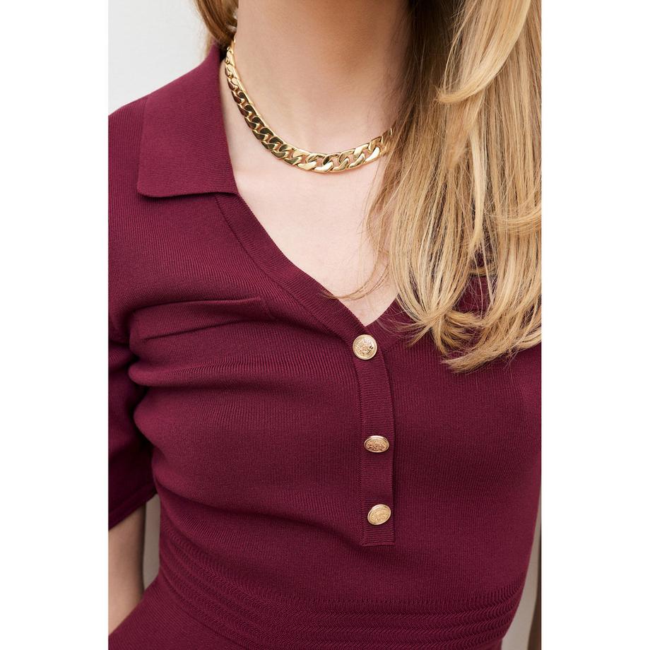 Caroll Vestito a maglia con collo polo e bottoni  