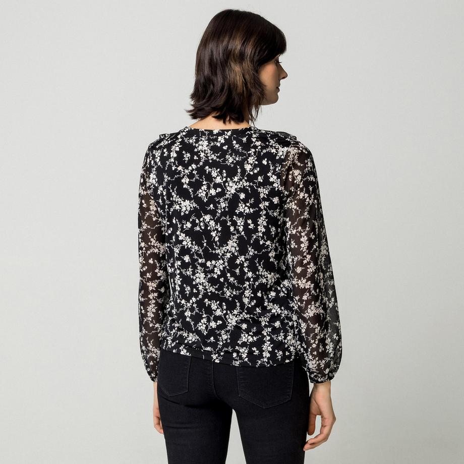 MORGAN Bluse mit floralem Muster und gerüschtem V-Ausschnitt  