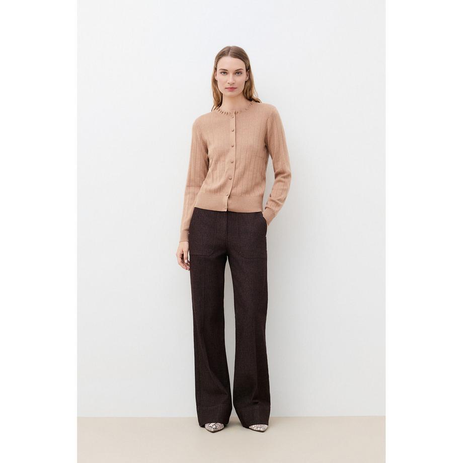 Caroll Gerippter Strickcardigan mit Rüschenkragen  