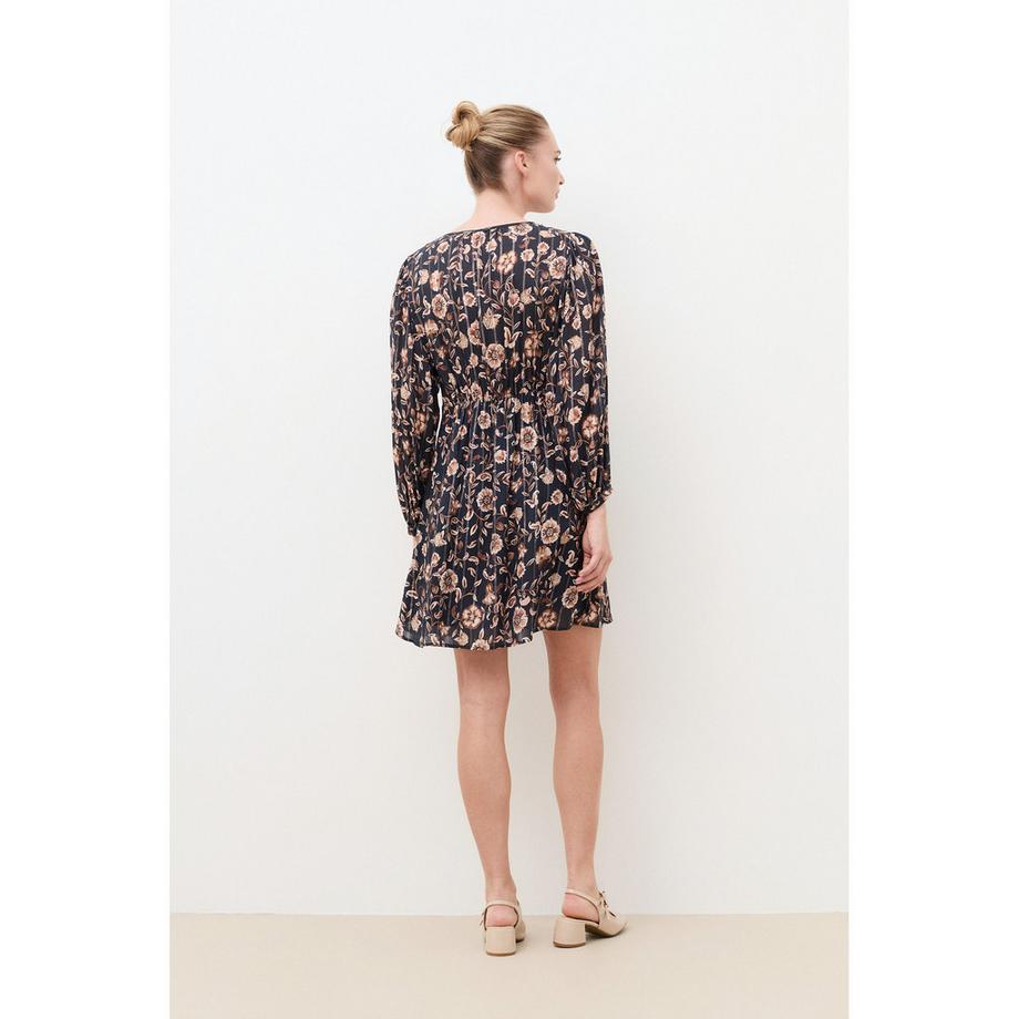 Caroll Robe à Imprimé Floral avec Col Lié et Manches Bouffantes  