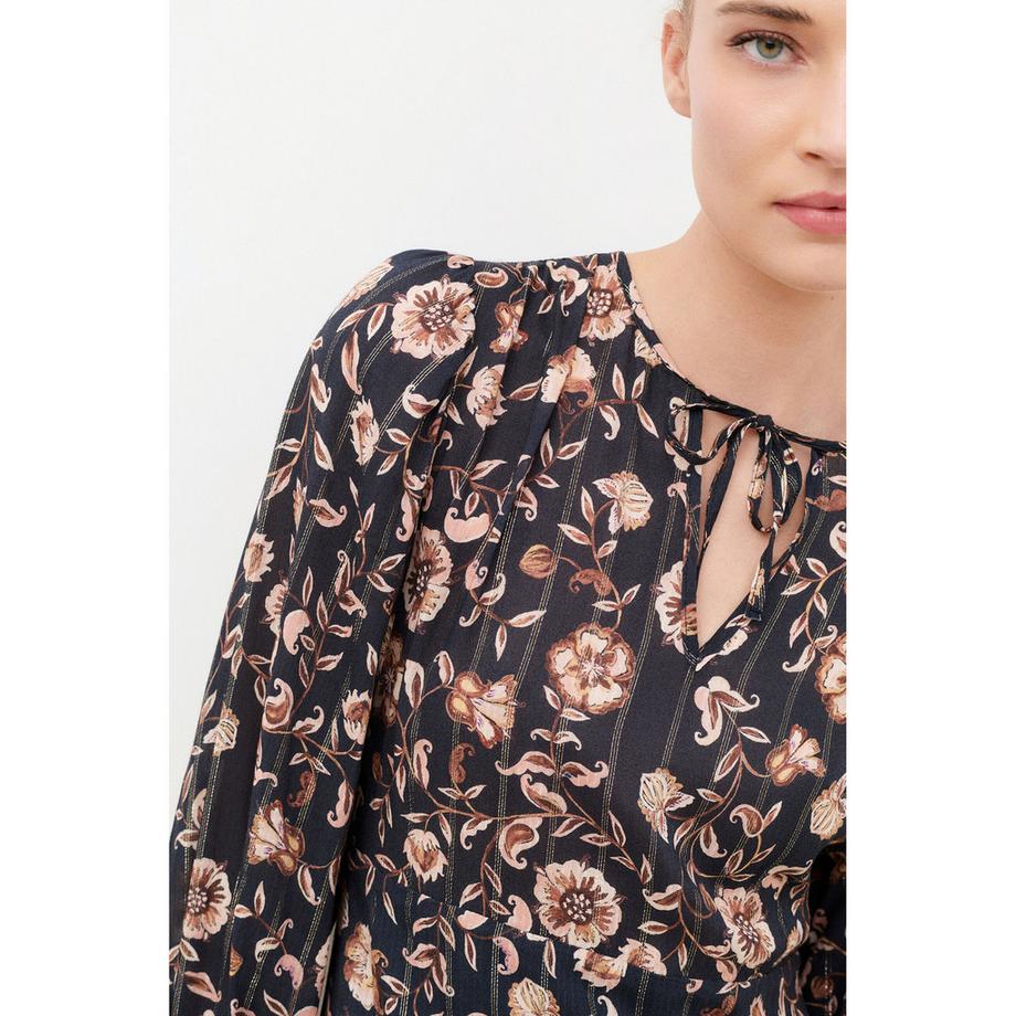 Caroll Robe à Imprimé Floral avec Col Lié et Manches Bouffantes  