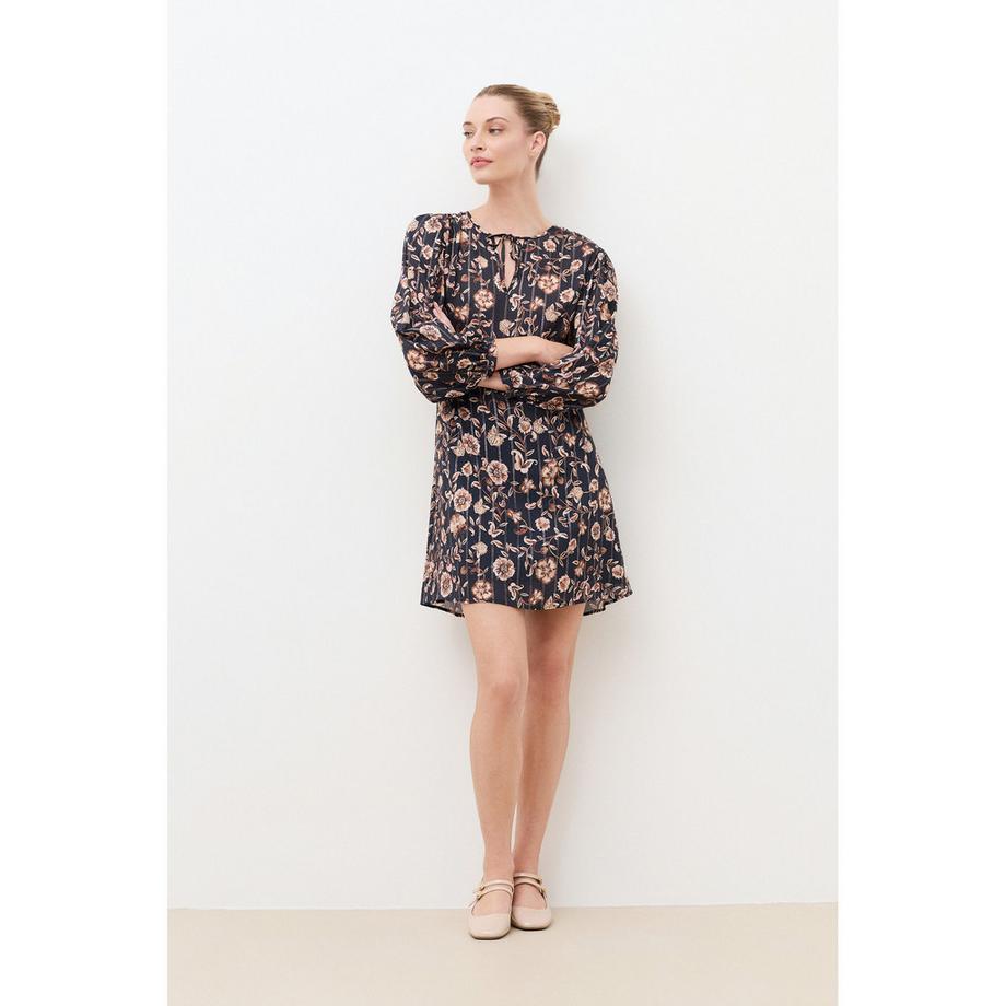 Caroll Robe à Imprimé Floral avec Col Lié et Manches Bouffantes  