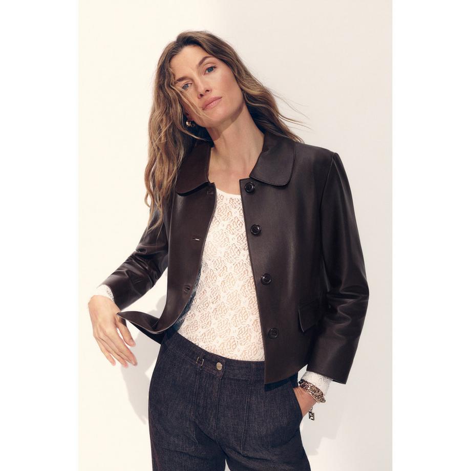 Caroll Veste en cuir à col montant  