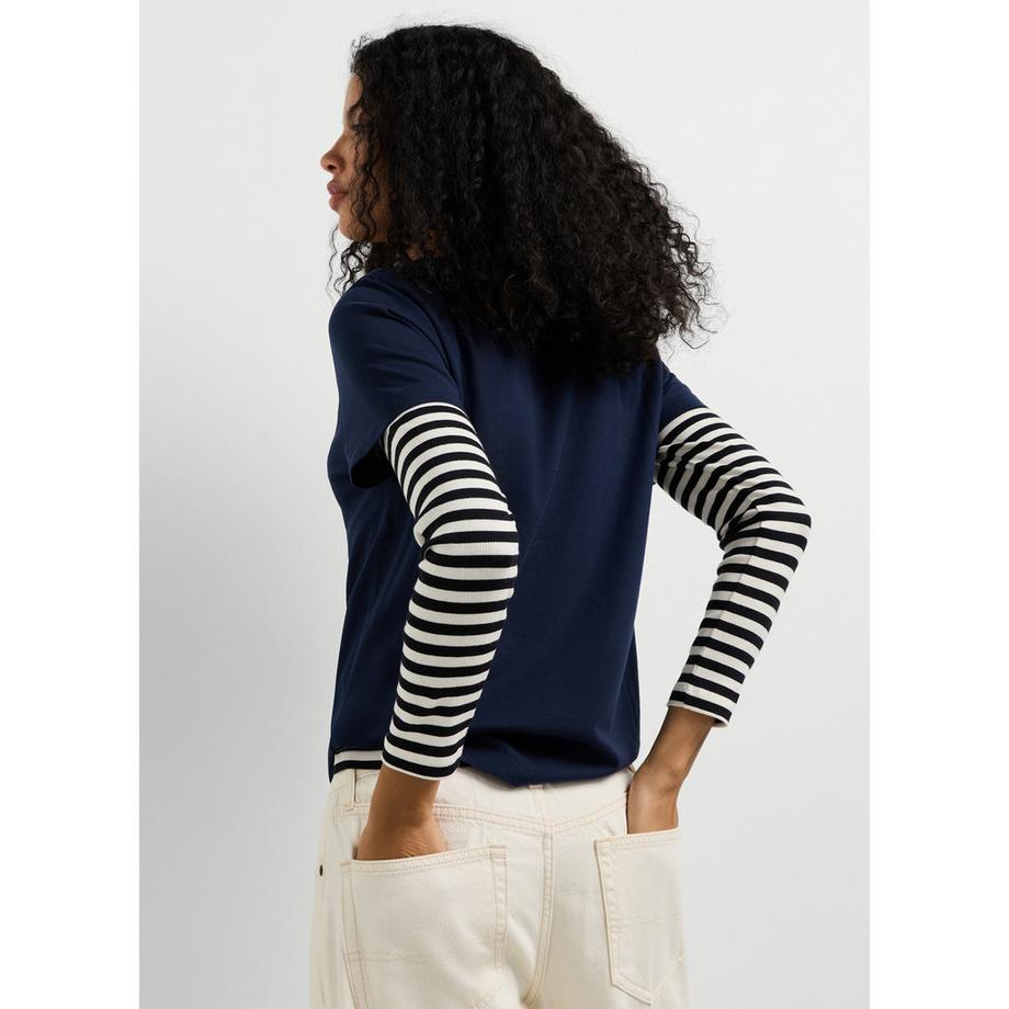 Pepe Jeans London T-shirt logo con maniche sovrapposte a righe  