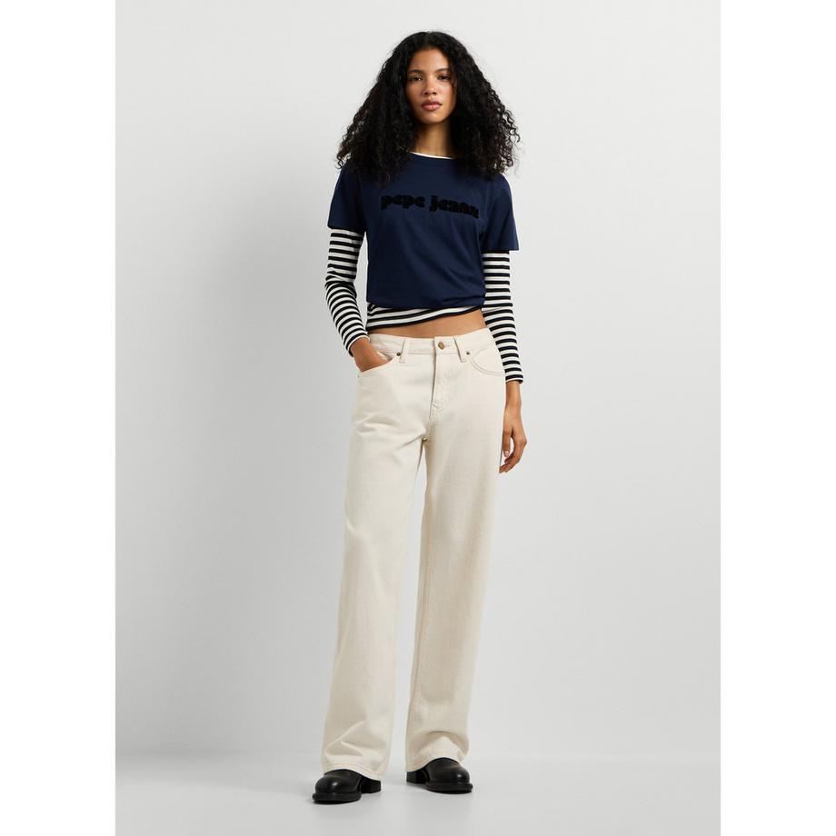 Pepe Jeans London T-shirt logo con maniche sovrapposte a righe  