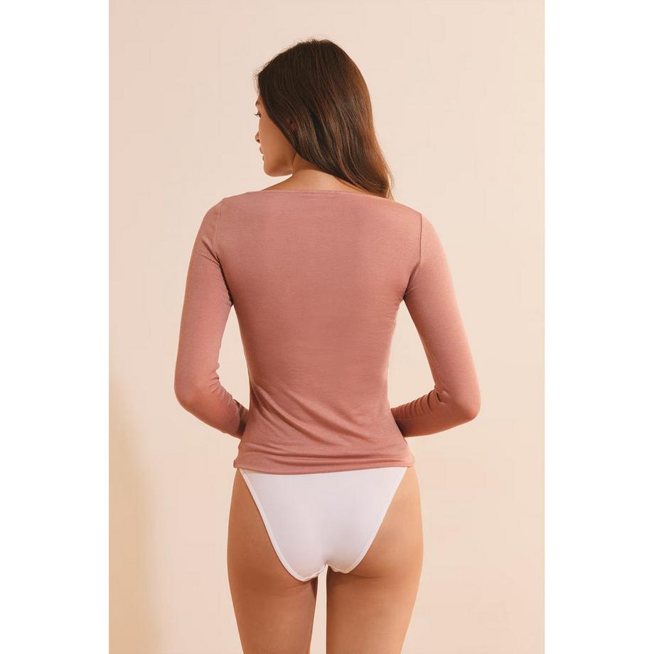 Etam Spitzenbesatz V-Ausschnitt Langarm Top  