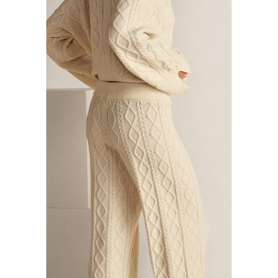 Etam Blanca Pantaloni Jogger a Maglia Intrecciata  
