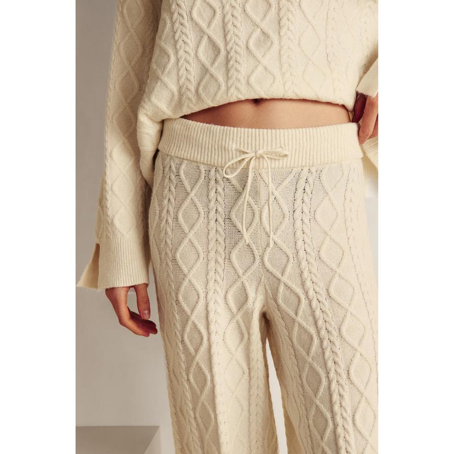 Etam Blanca Pantaloni Jogger a Maglia Intrecciata  