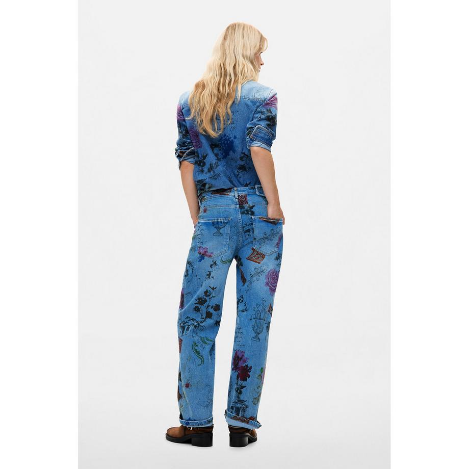 Desigual Jeans à Jambes Larges Imprimé Floral  