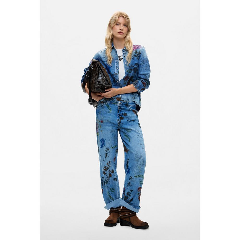 Desigual Jeans à Jambes Larges Imprimé Floral  