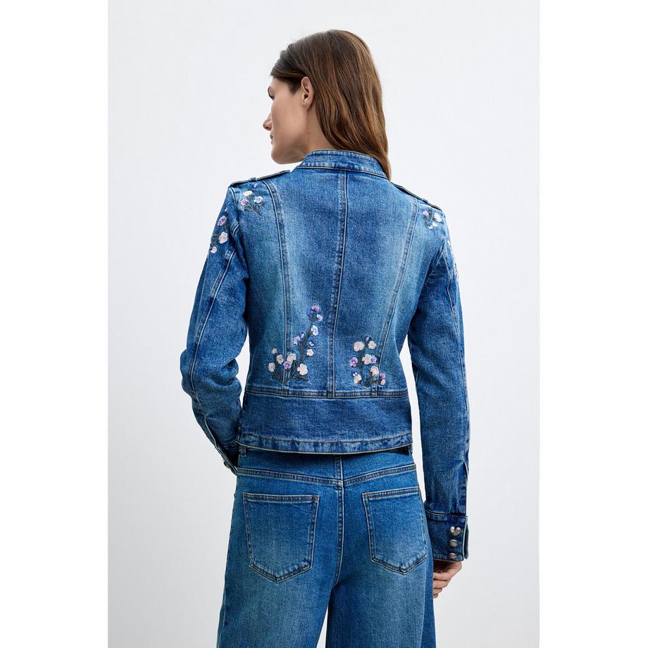Desigual Bestickte Jeansjacke mit Blumenmuster  