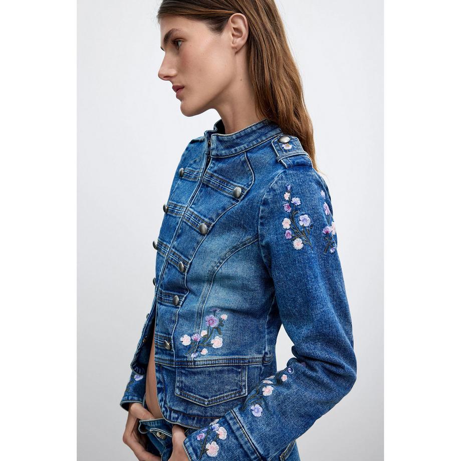 Desigual Bestickte Jeansjacke mit Blumenmuster  