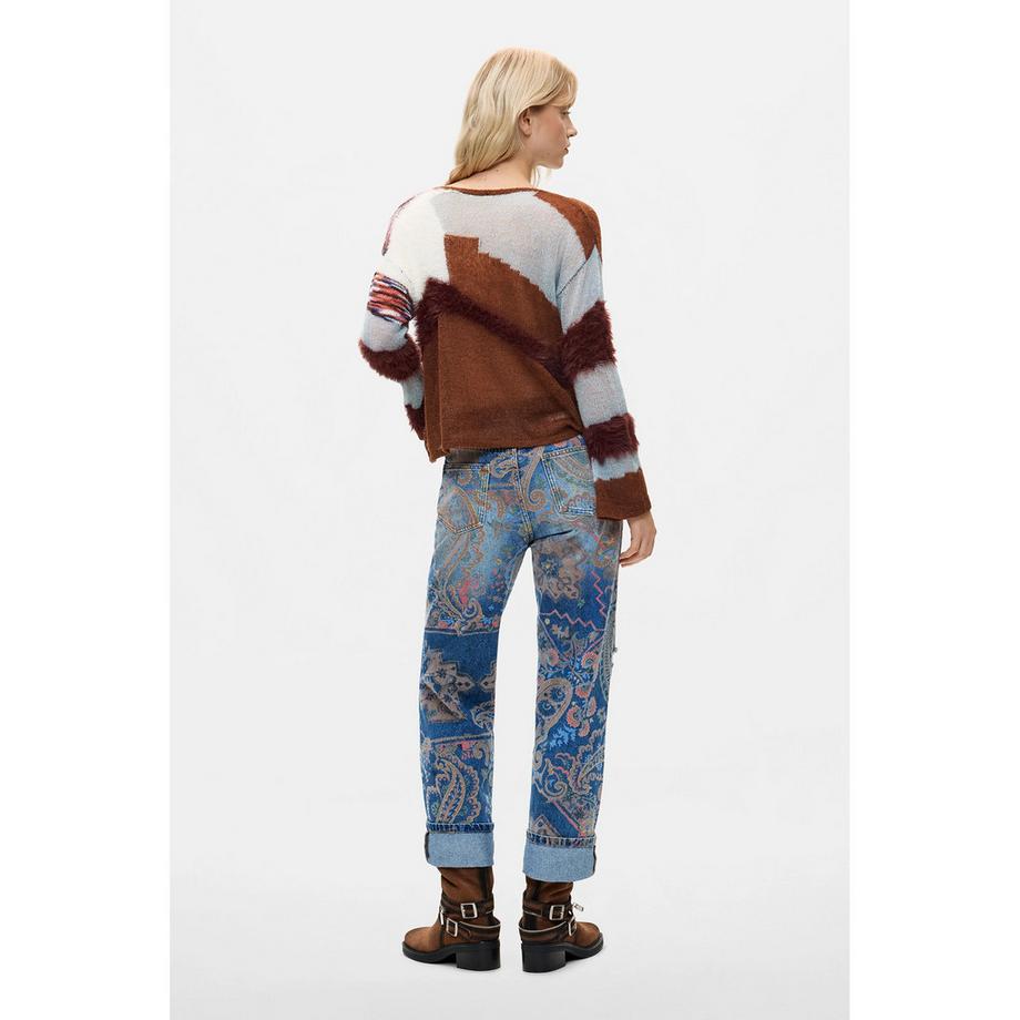 Desigual Pullover a blocchi di colore con bordo vellutato  