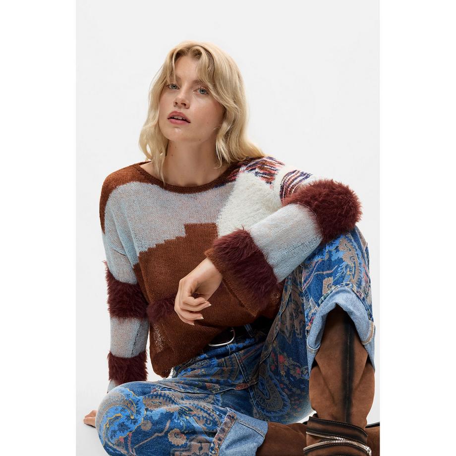 Desigual Pullover a blocchi di colore con bordo vellutato  