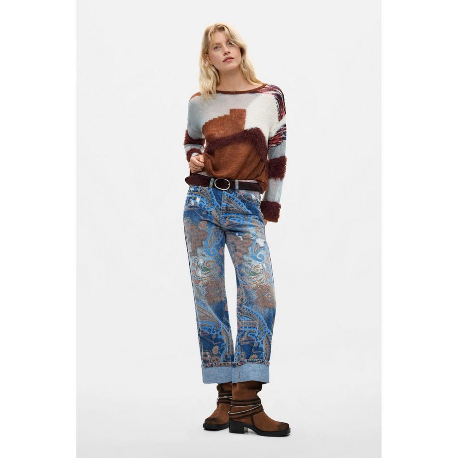 Desigual Pullover a blocchi di colore con bordo vellutato  