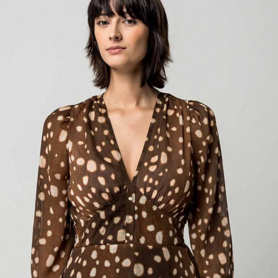 MORGAN Robe à pois avec col en V et manches bouffantes  