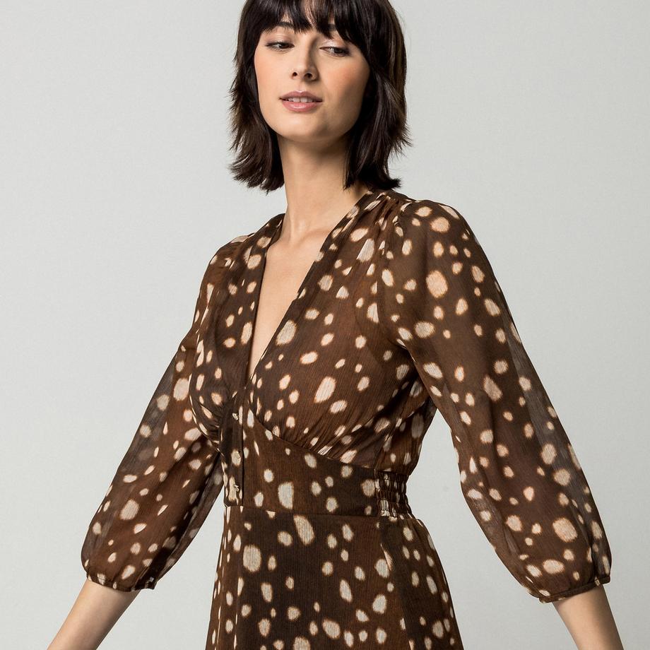 MORGAN Robe à pois avec col en V et manches bouffantes  