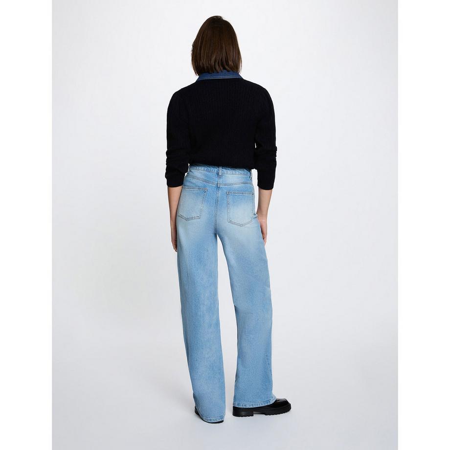 MORGAN Pull en tricot col denim  
