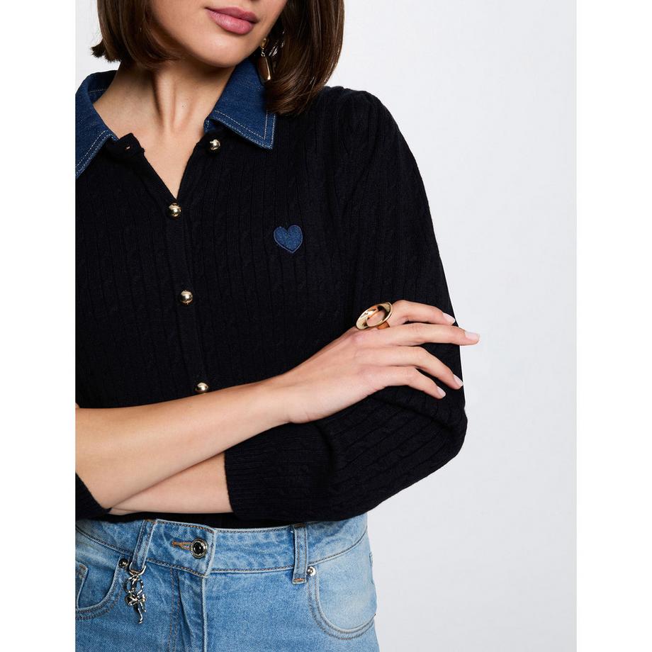 MORGAN Pull en tricot col denim  