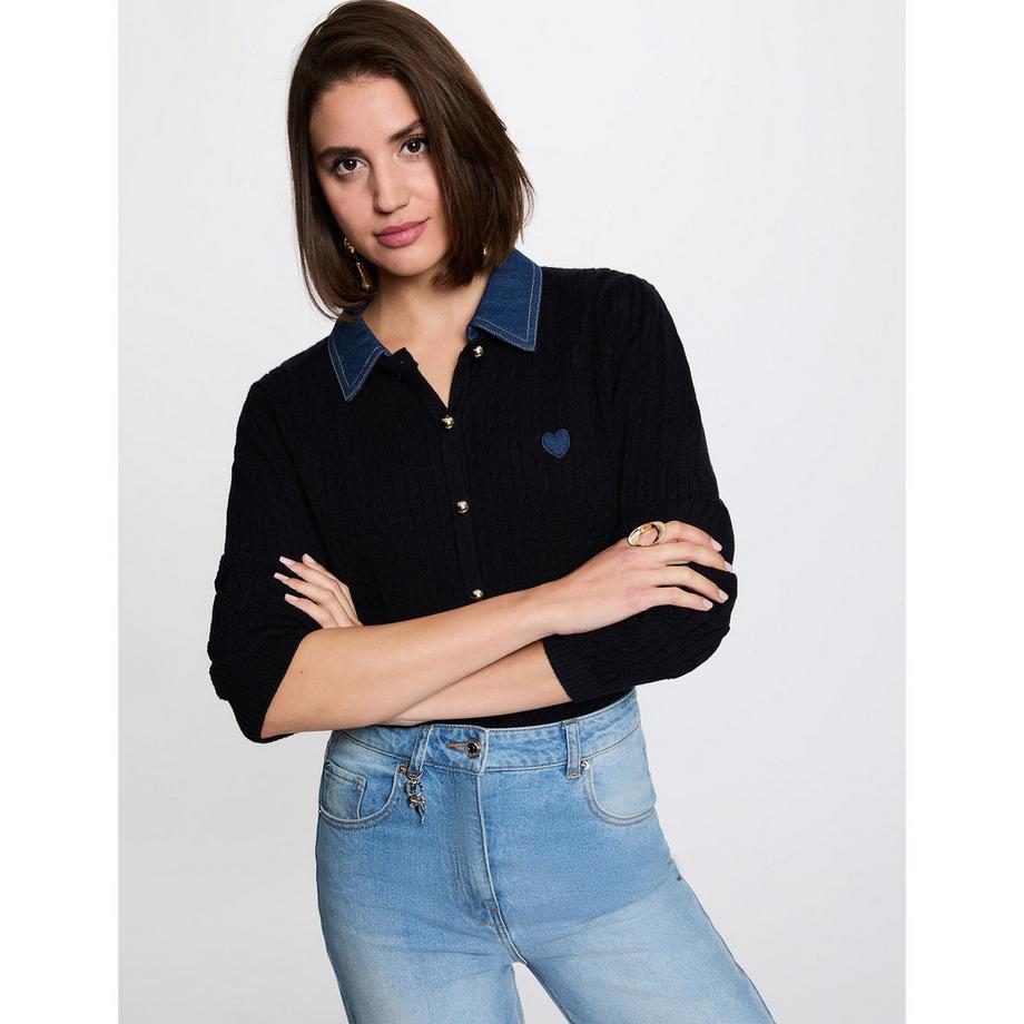 MORGAN Pull en tricot col denim  