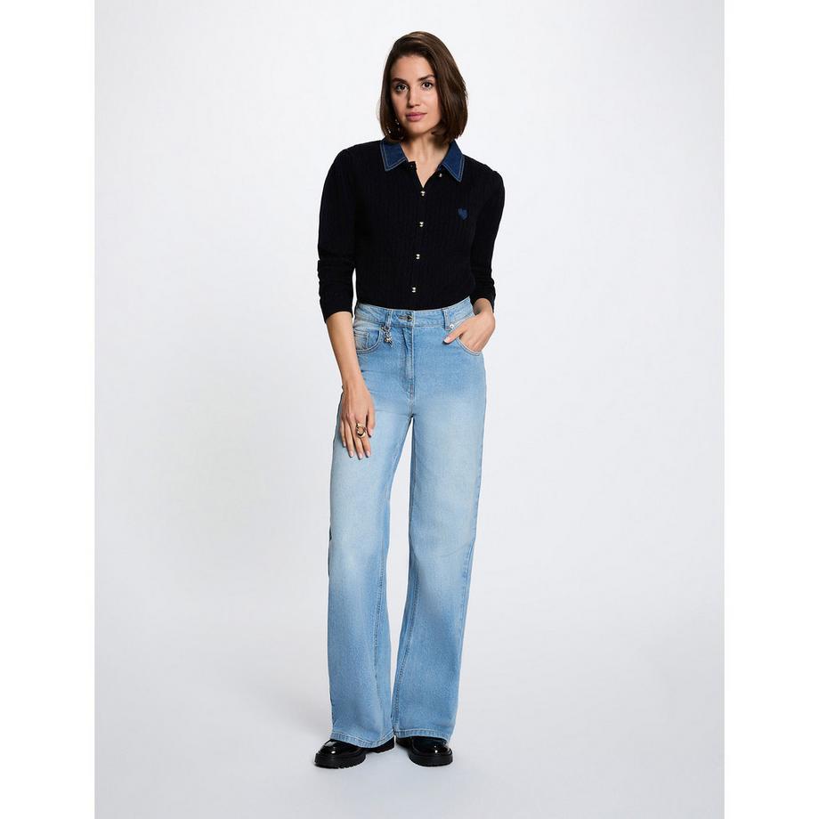 MORGAN Pull en tricot col denim  
