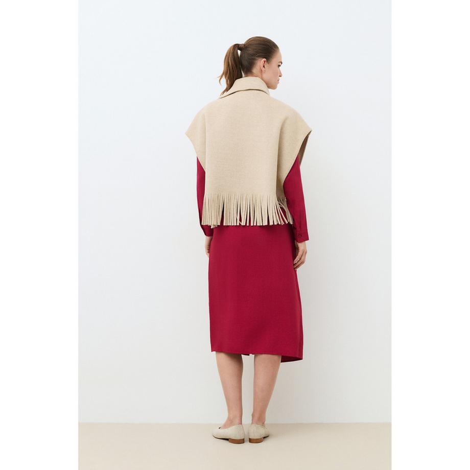 Caroll Poncho à col et boutons avec franges  