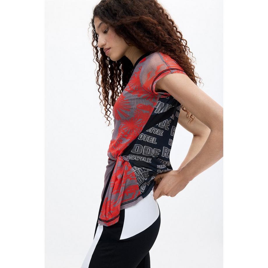 Desigual T-shirt con stampa grafica e inserti trasparenti  
