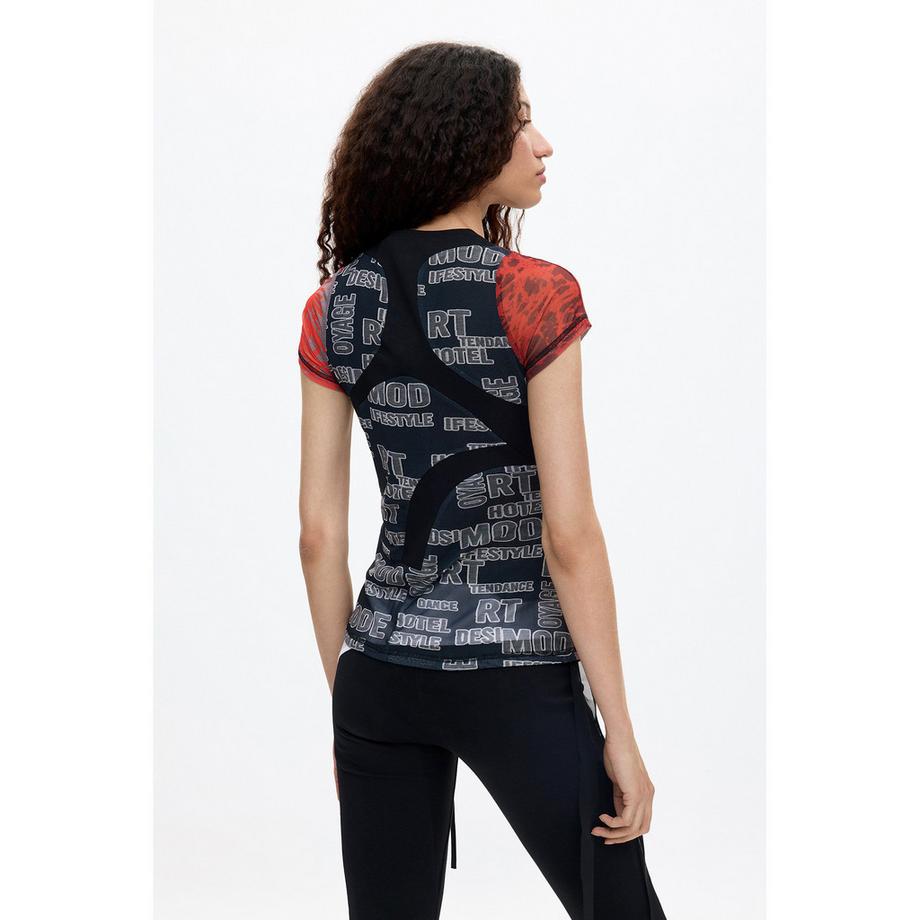 Desigual T-shirt con stampa grafica e inserti trasparenti  