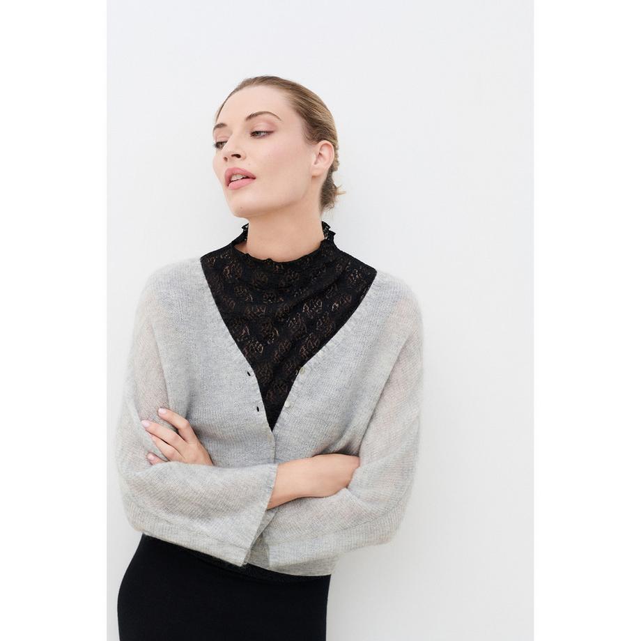 Caroll Pullover Cardigan à Bordure en Dentelle  