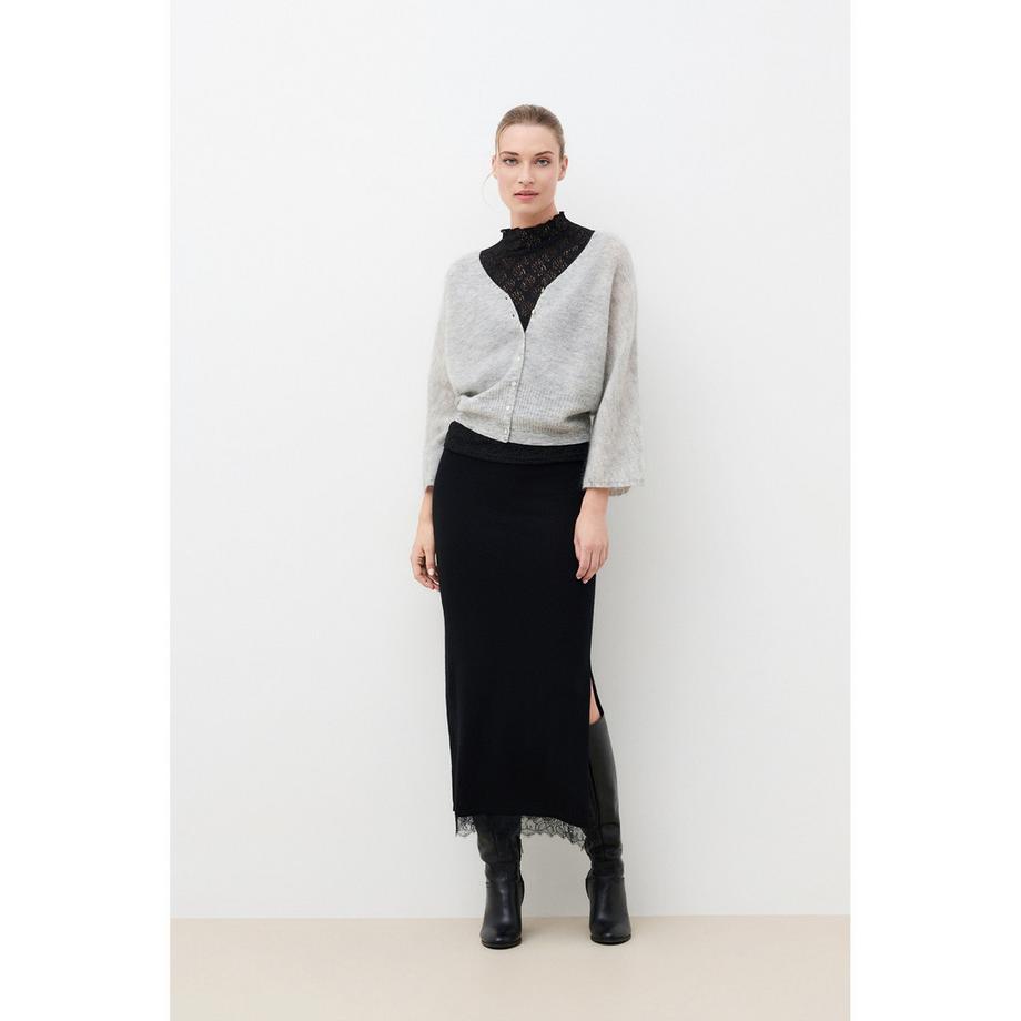 Caroll Pullover Cardigan à Bordure en Dentelle  