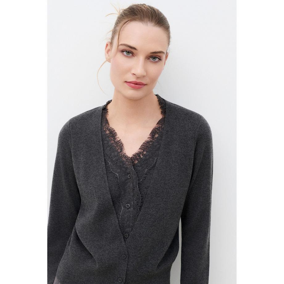 Caroll Cardigan col en V avec bordure en dentelle  