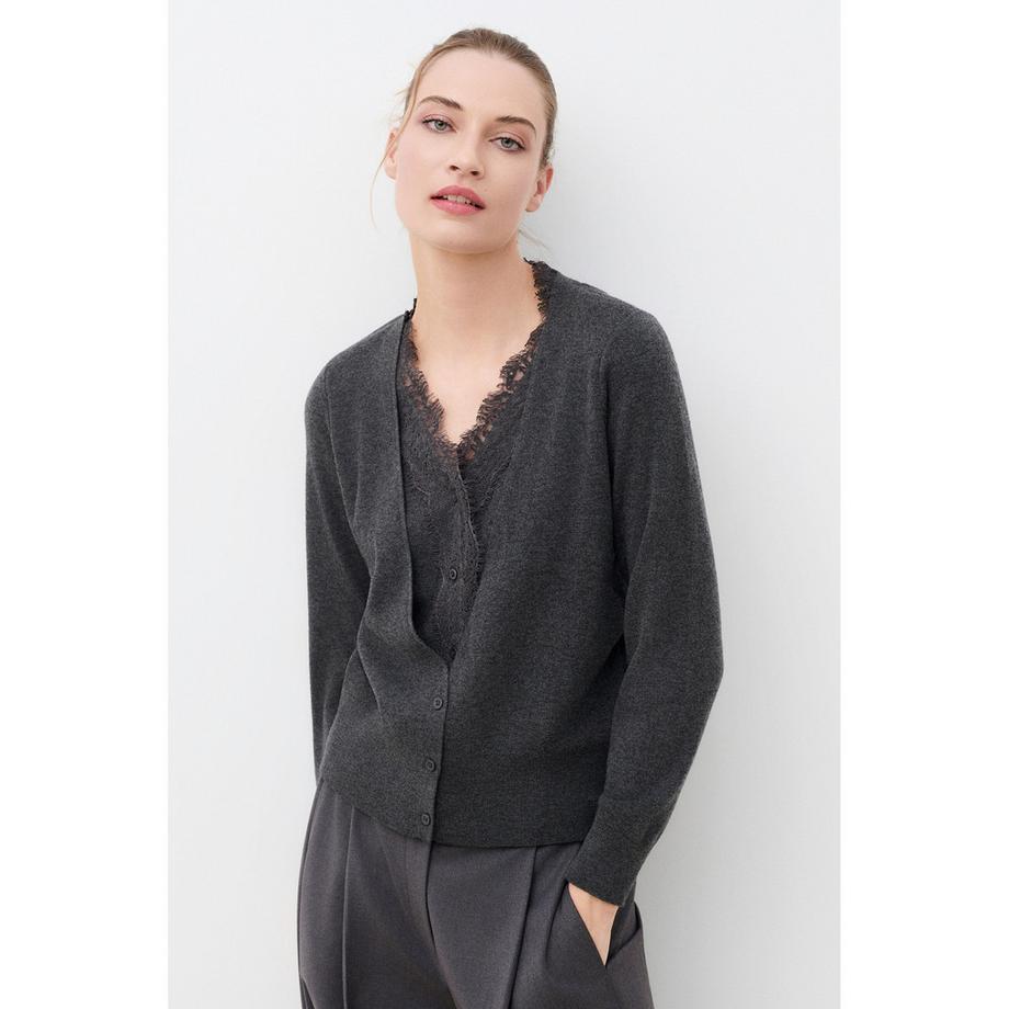 Caroll Cardigan col en V avec bordure en dentelle  