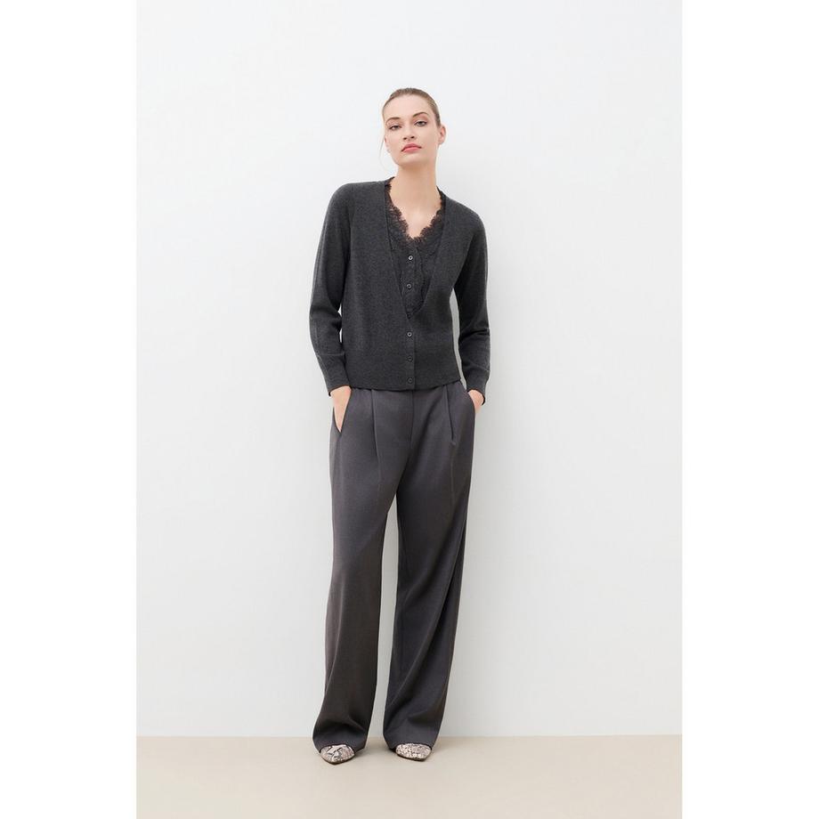Caroll Cardigan col en V avec bordure en dentelle  