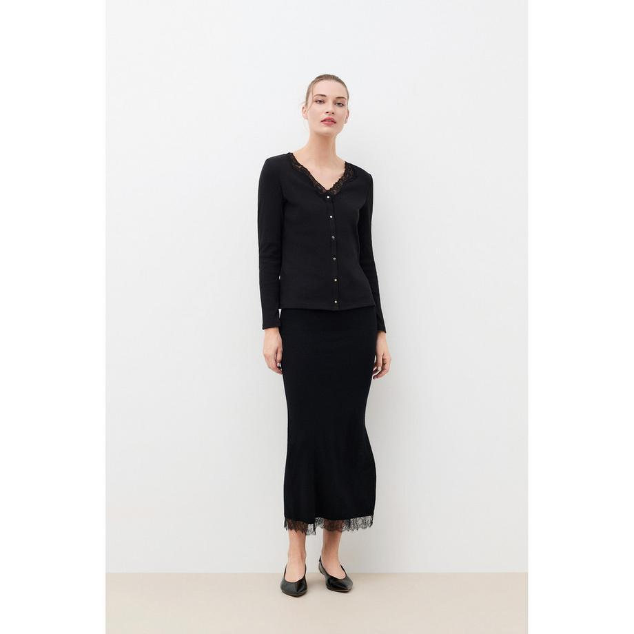 Caroll T-shirt col en V avec bordure en dentelle  