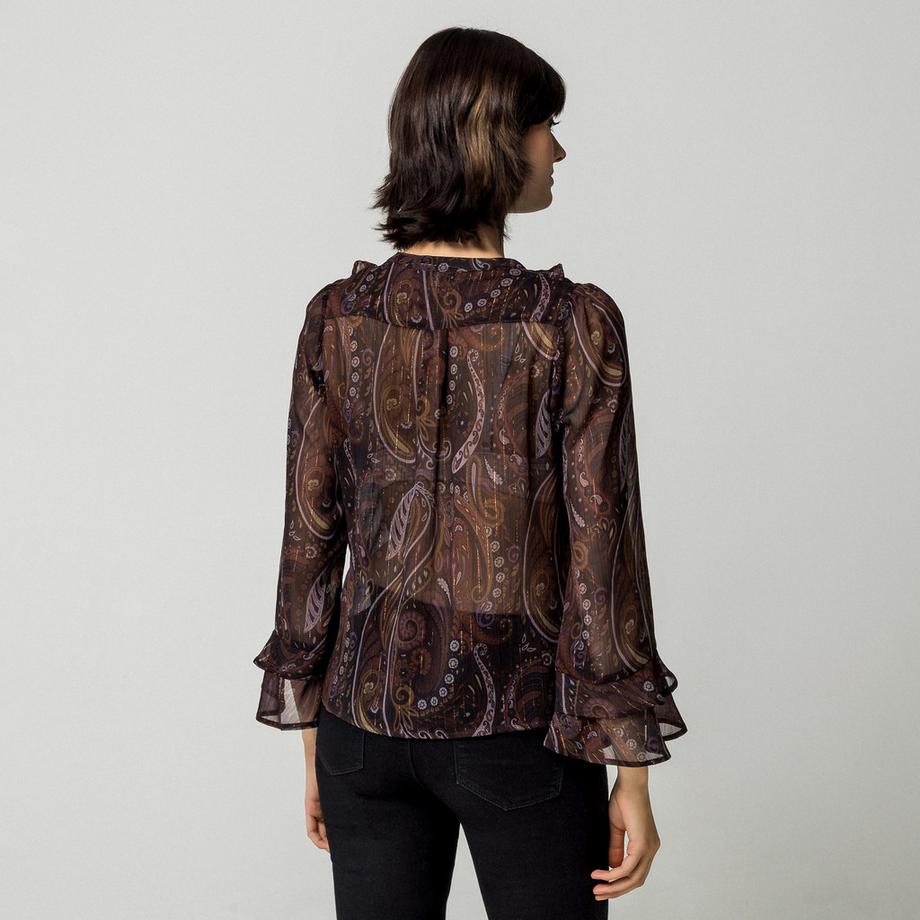 MORGAN Camicetta con stampa Paisley e collo arricciato  