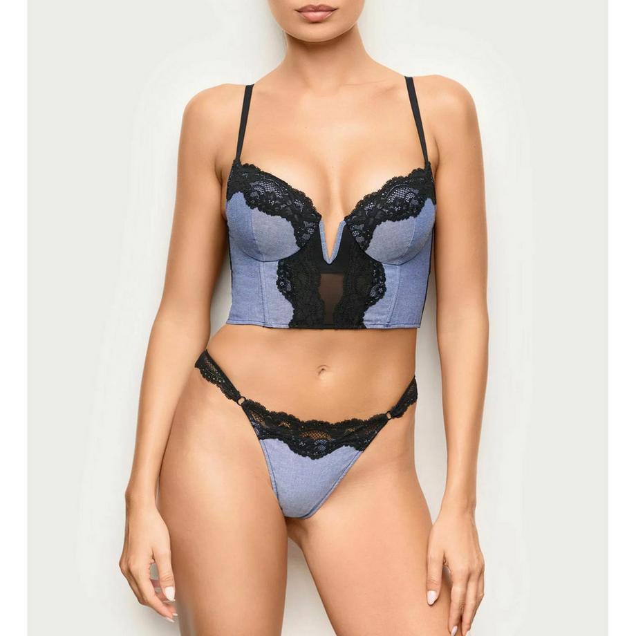 Yamamay String in denim e pizzo  