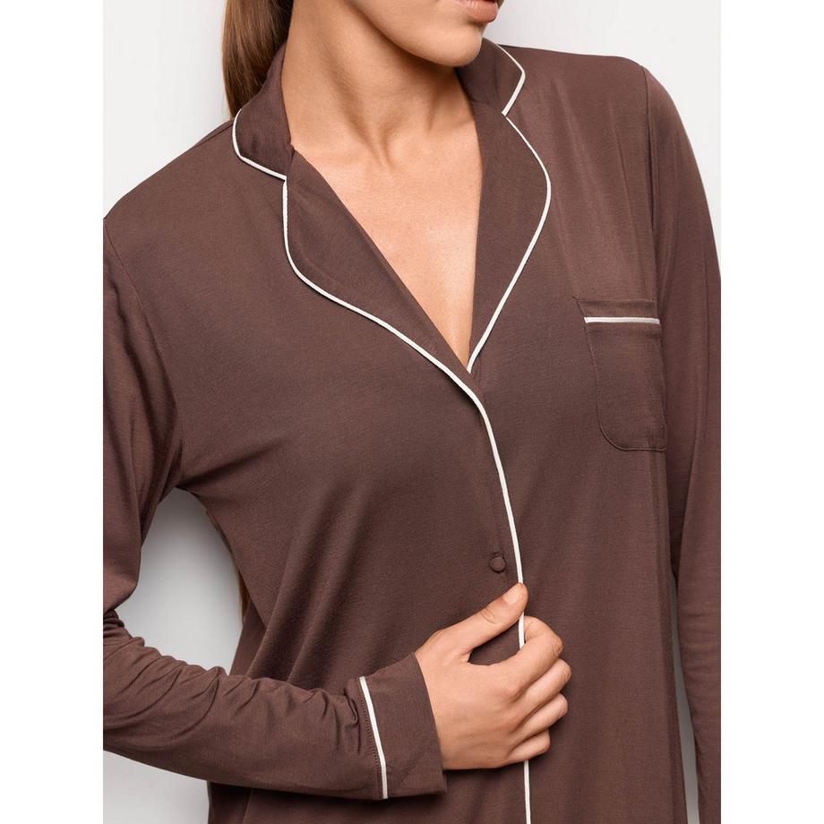 Yamamay Camicia da notte a maniche lunghe con bordo contrastante  