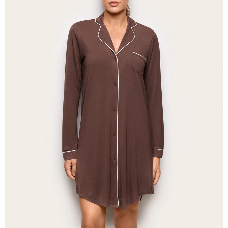 Yamamay Camicia da notte a maniche lunghe con bordo contrastante  