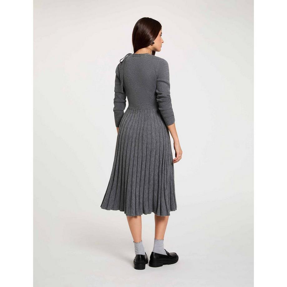 MORGAN Geripptes Kleid mit langen Ärmeln und Faltenrock  