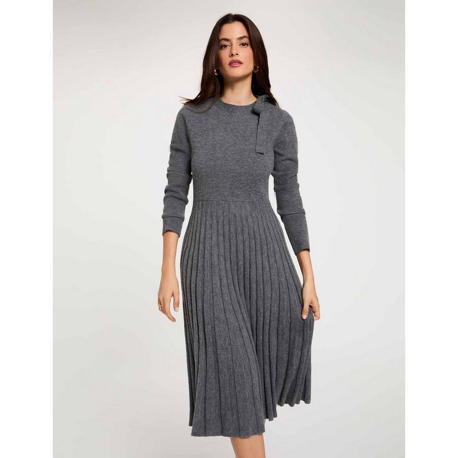 MORGAN Geripptes Kleid mit langen Ärmeln und Faltenrock  