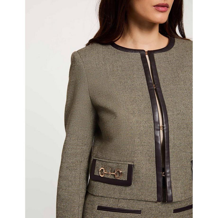 MORGAN Gilet a motivo Houndstooth con bordi in pelle  