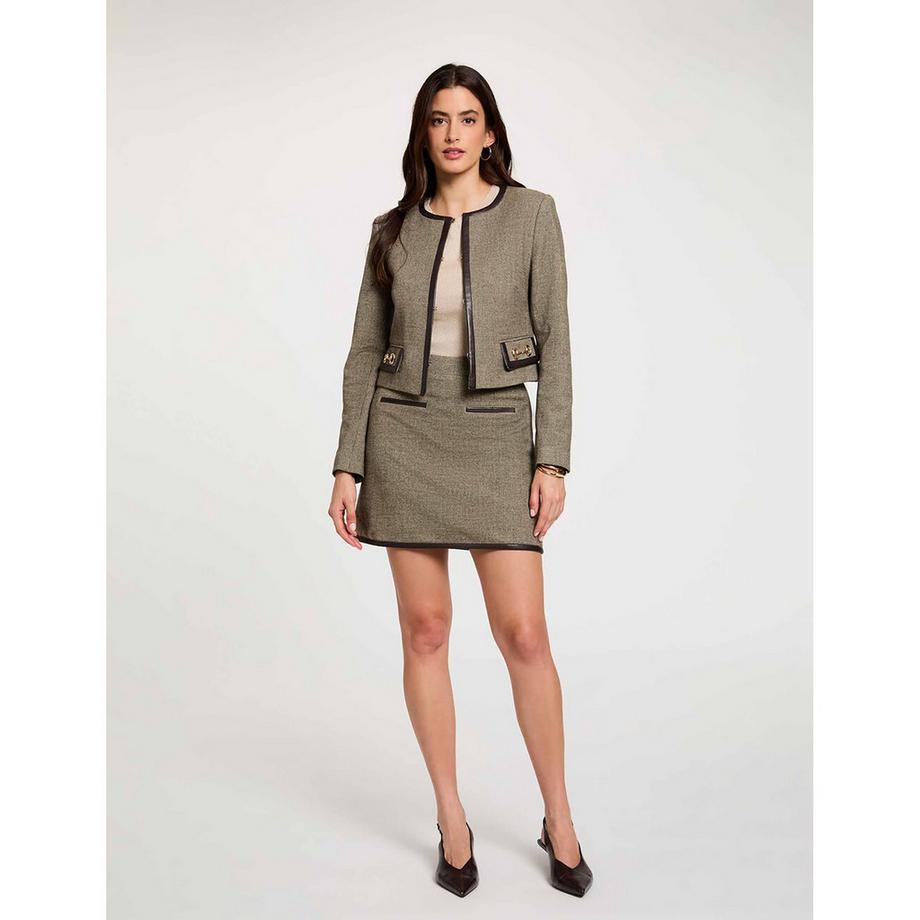 MORGAN Gilet a motivo Houndstooth con bordi in pelle  