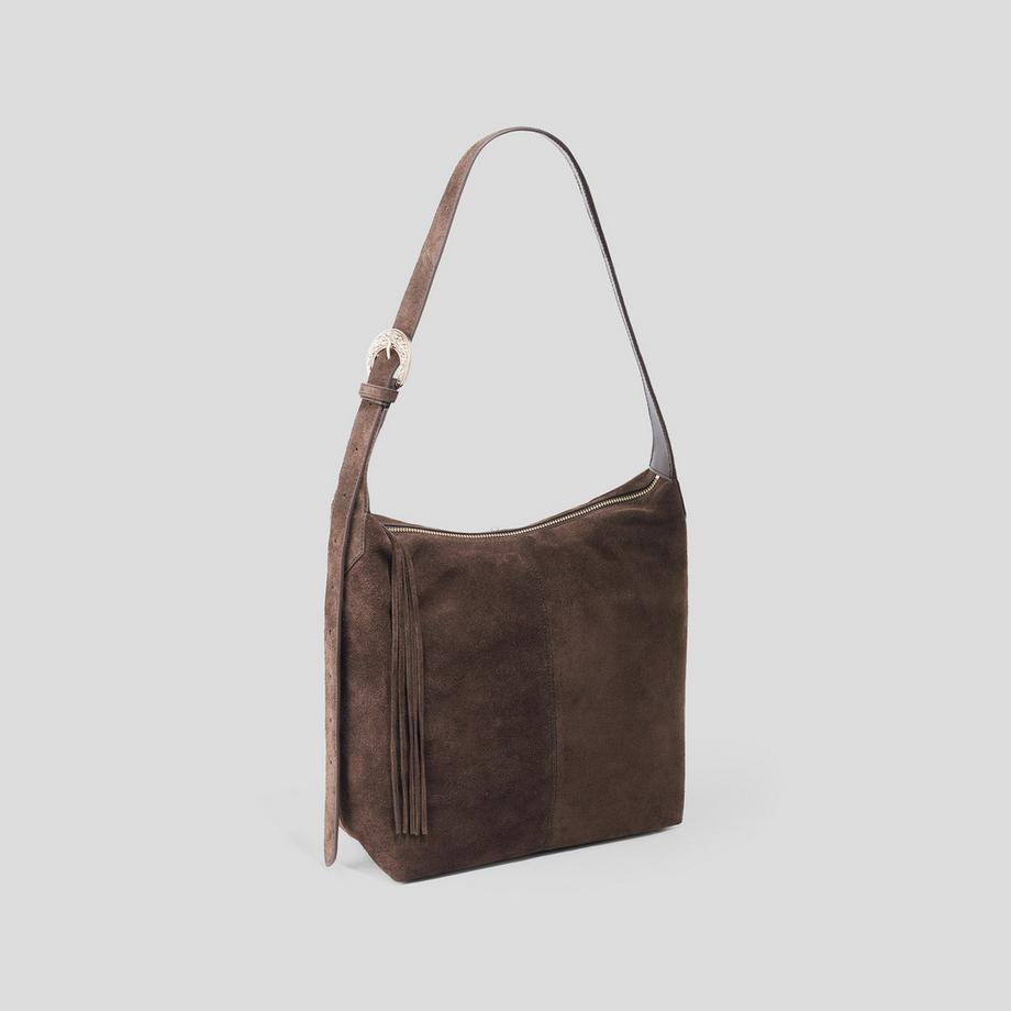 Caroll Sac Hobo en daim avec franges  