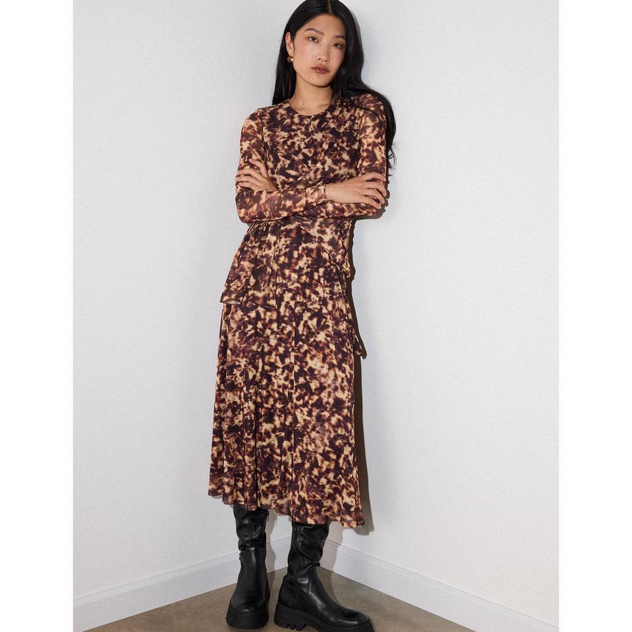 Whistles Robe manches longues Abstract Animal Mesh  
